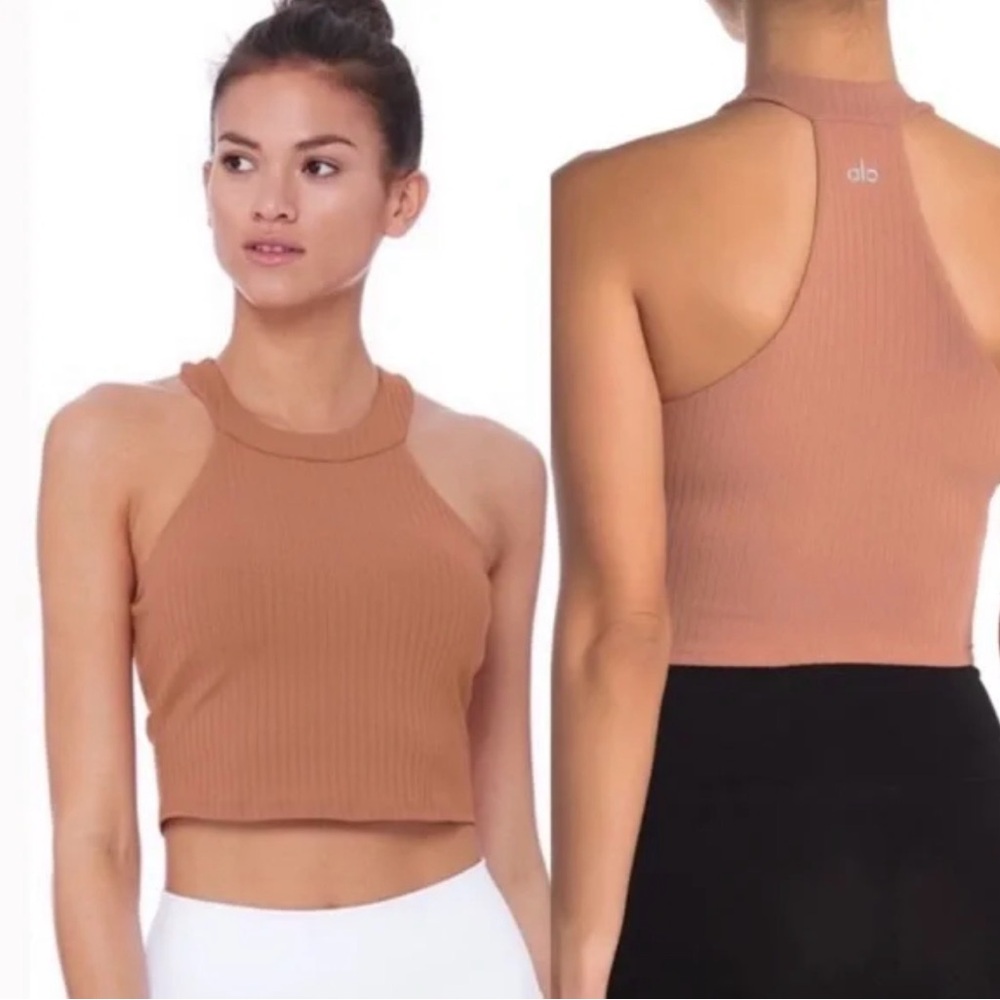 ALO Yoga Unite Women's Tan Ribbed Crop Top - XS - Picture 1 of 5